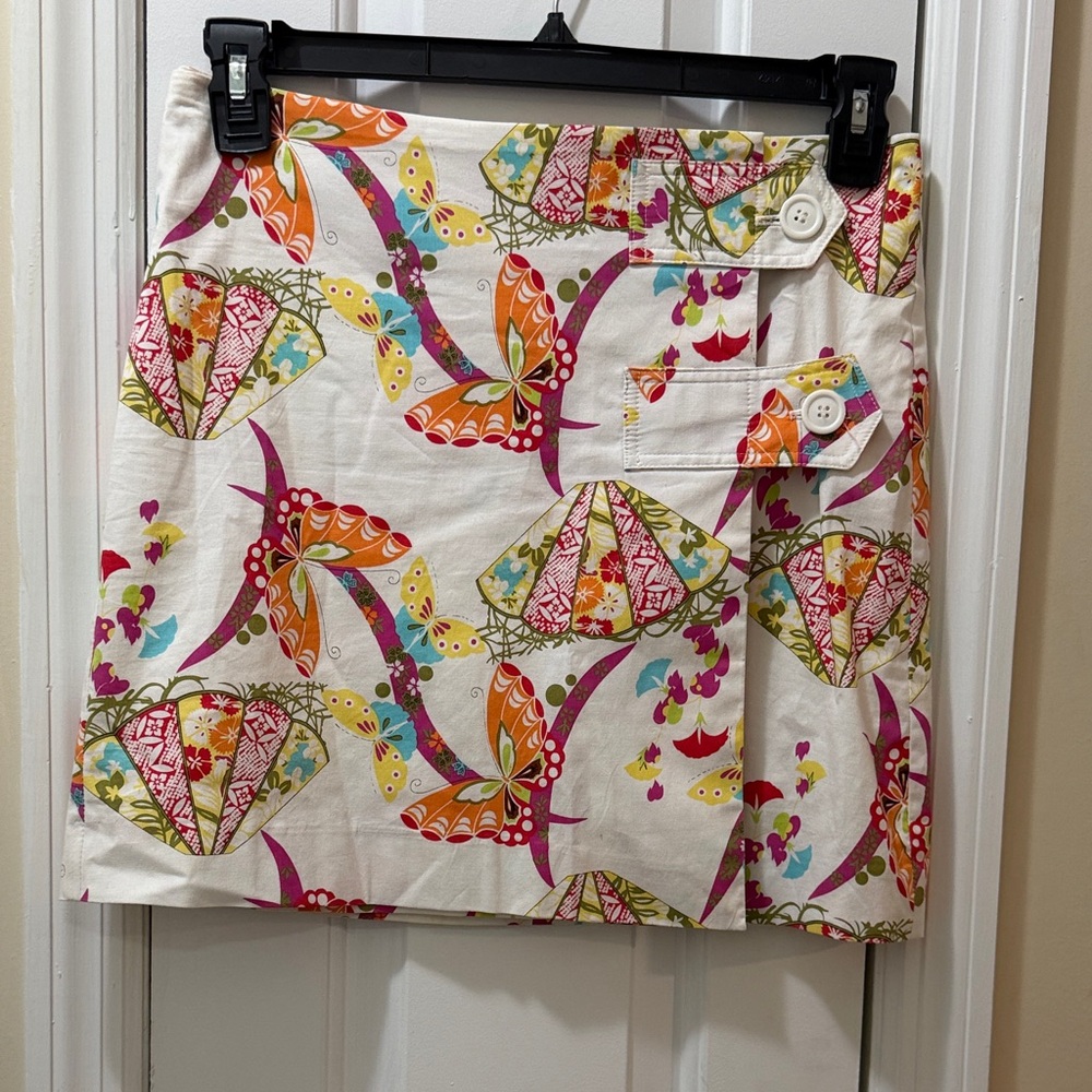 Vintage Butterfly Print Wrap Around Mini Skirt Size 6